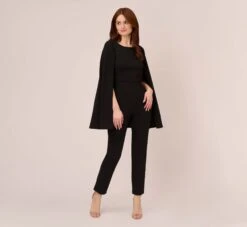 Adrianna Papell Crepe Jumpsuit With Cape In Black