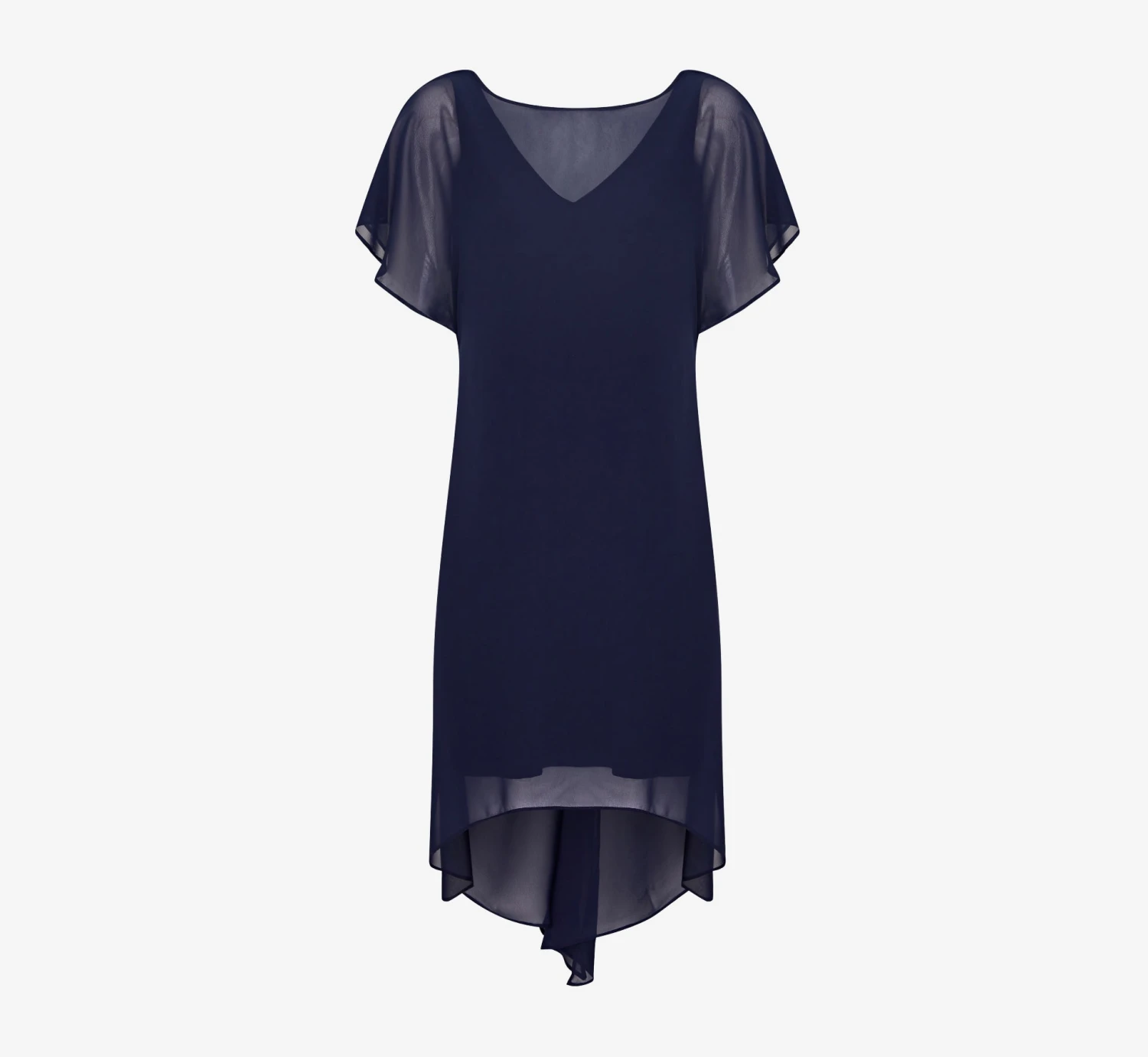 Adrianna Papell Flutter Sleeve Chiffon Dress With High Low Hemline In Navy 5 Adrianna Papell Flutter Sleeve Chiffon Dress With High Low Hemline In Navy - Image 3