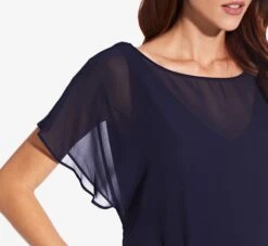 Adrianna Papell Flutter Sleeve Chiffon Dress With High Low Hemline In Navy 9 Adrianna Papell Flutter Sleeve Chiffon Dress With High Low Hemline In Navy -Adrianna Papell Shop AP1D103031 AA412 Regular Detail