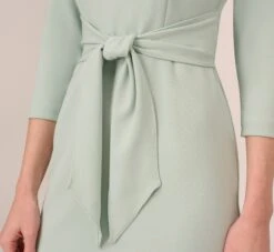 Adrianna Papell Knit Crepe Bow Sheath Dress With Three Quarter Sleeves In Icy Sage 12 Adrianna Papell Knit Crepe Bow Sheath Dress With Three Quarter Sleeves In Icy Sage -Adrianna Papell Shop AP1D103175 AB334 Regular Detail
