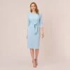 Adrianna Papell Knit Crepe Bow Sheath Dress With Three Quarter Sleeves In Blue Mist -Adrianna Papell Shop AP1D103175 AB484 Regular Default