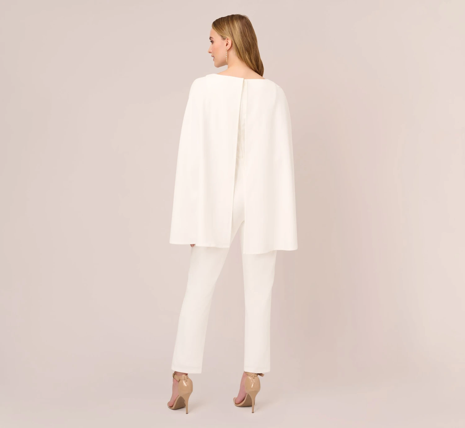 Adrianna Papell Crepe Jumpsuit With Cape In Ivory 5 Adrianna Papell Crepe Jumpsuit With Cape In Ivory - Image 3