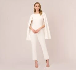Adrianna Papell Crepe Jumpsuit With Cape In Ivory