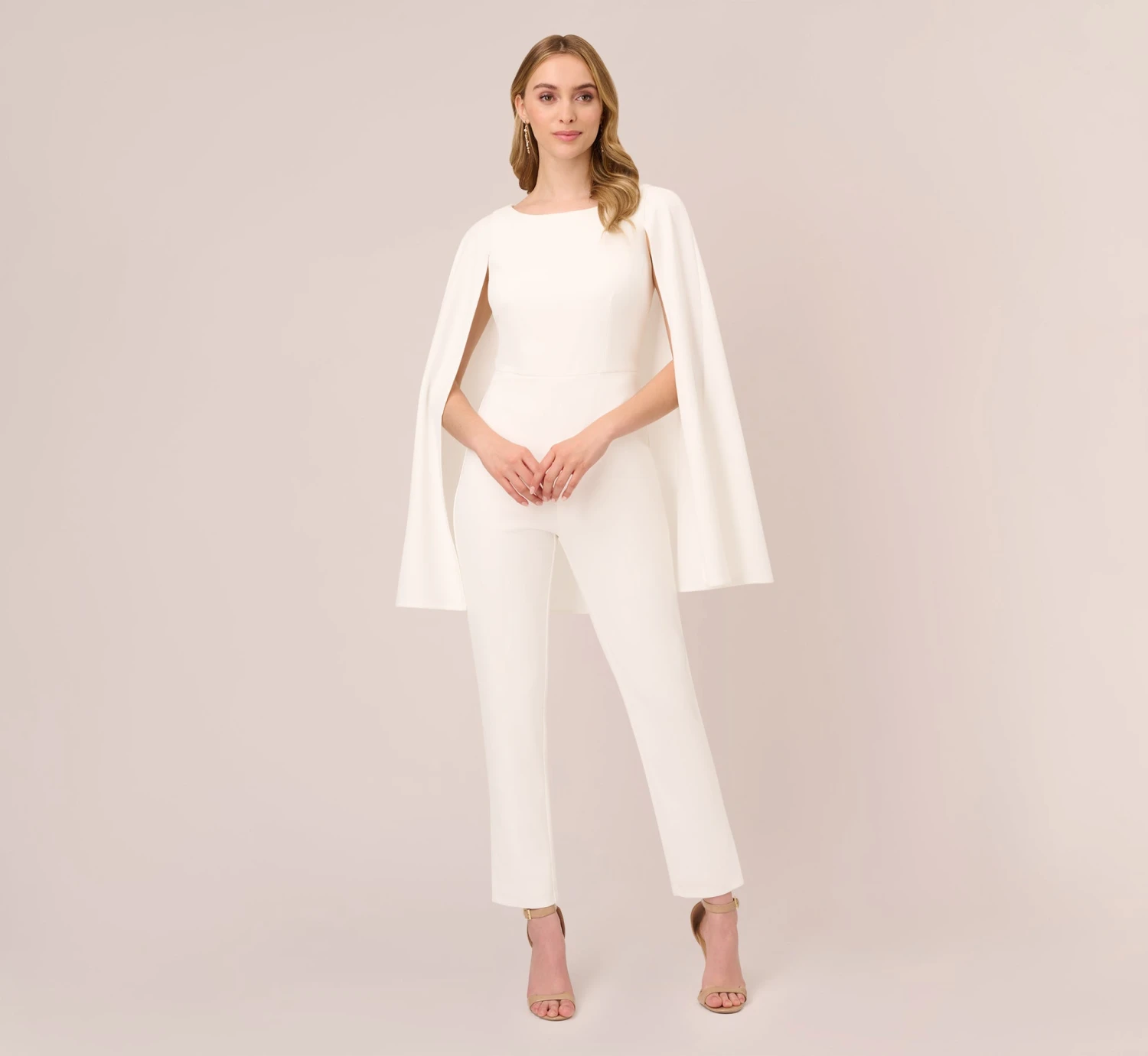 Adrianna Papell Crepe Jumpsuit With Cape In Ivory 3 Adrianna Papell Crepe Jumpsuit With Cape In Ivory