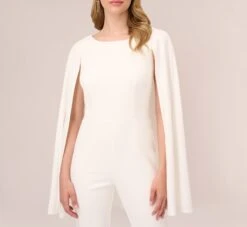 Adrianna Papell Crepe Jumpsuit With Cape In Ivory 11 Adrianna Papell Crepe Jumpsuit With Cape In Ivory -Adrianna Papell Shop AP1D103257 AA194 Regular Detail