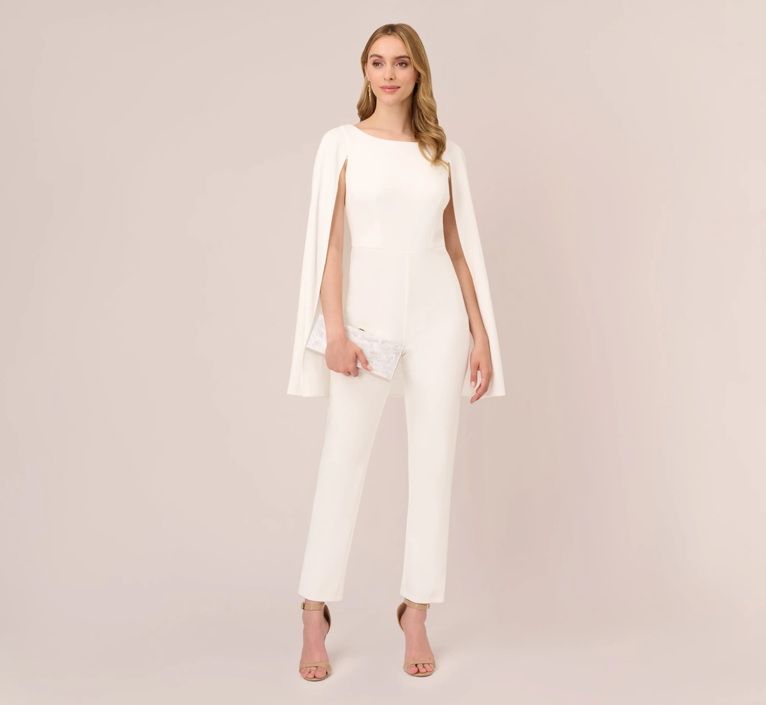 Adrianna Papell Crepe Jumpsuit With Cape In Ivory 4 Adrianna Papell Crepe Jumpsuit With Cape In Ivory - Image 2