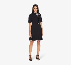 Adrianna Papell Mock Neck Dress With Contrasting Bowtie In Black Ivory -Adrianna Papell Shop AP1D103529 AA019 Regular Side