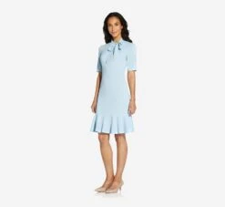 Adrianna Papell Mock Neck Dress With Contrasting Bowtie In Blue Mist 8 Adrianna Papell Mock Neck Dress With Contrasting Bowtie In Blue Mist -Adrianna Papell Shop AP1D103529 AB484 Regular Alternate
