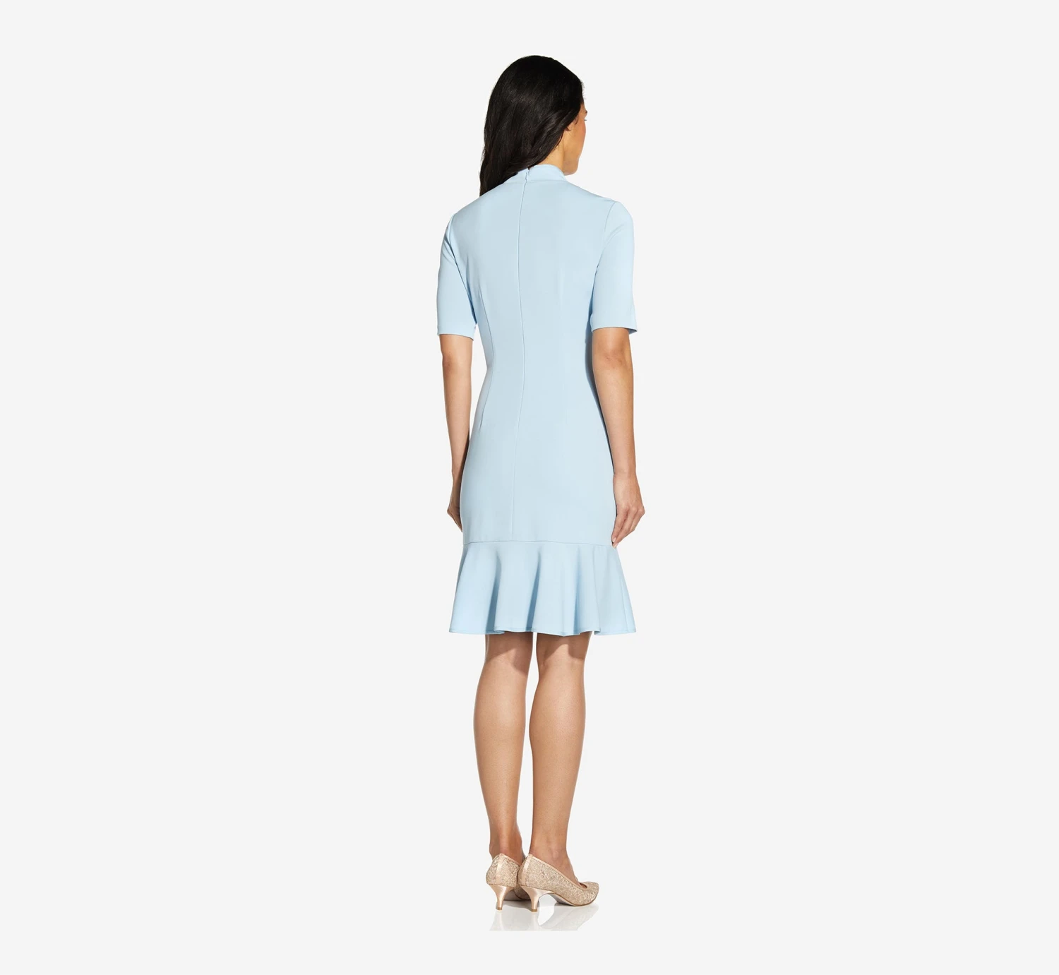 Adrianna Papell Mock Neck Dress With Contrasting Bowtie In Blue Mist 4 Adrianna Papell Mock Neck Dress With Contrasting Bowtie In Blue Mist - Image 2
