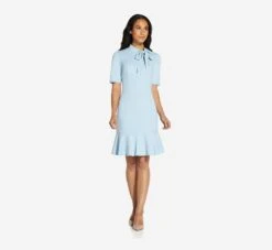 Adrianna Papell Mock Neck Dress With Contrasting Bowtie In Blue Mist 9 Adrianna Papell Mock Neck Dress With Contrasting Bowtie In Blue Mist -Adrianna Papell Shop AP1D103529 AB484 Regular Side