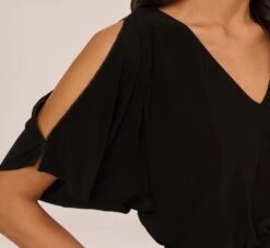 Adrianna Papell Blouson Pintucked Dress With Cold Shoulder Sleeves In Black 13 Adrianna Papell Blouson Pintucked Dress With Cold Shoulder Sleeves In Black -Adrianna Papell Shop AP1D104087 AA002 Regular Lifestyle