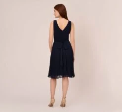 Adrianna Papell Draped Fit-And-Flare Dress In Blue Moon -Adrianna Papell Shop AP1D104097 AA411 Regular Back
