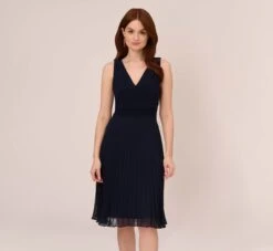 Adrianna Papell Draped Fit-And-Flare Dress In Blue Moon