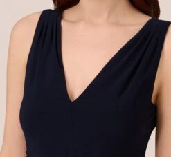 Adrianna Papell Draped Fit-And-Flare Dress In Blue Moon -Adrianna Papell Shop AP1D104097 AA411 Regular Detail