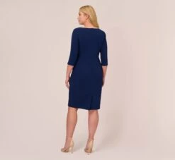 Adrianna Papell Plus Size Knit Crepe Tie Dress In Navy Sateen Ivory 13 Adrianna Papell Plus Size Knit Crepe Tie Dress In Navy Sateen Ivory -Adrianna Papell Shop AP1D104307 AK411 Plus Back