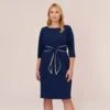 Adrianna Papell Plus Size Knit Crepe Tie Dress In Navy Sateen Ivory 1 Adrianna Papell Plus Size Knit Crepe Tie Dress In Navy Sateen Ivory -Adrianna Papell Shop AP1D104307 AK411 Plus Default