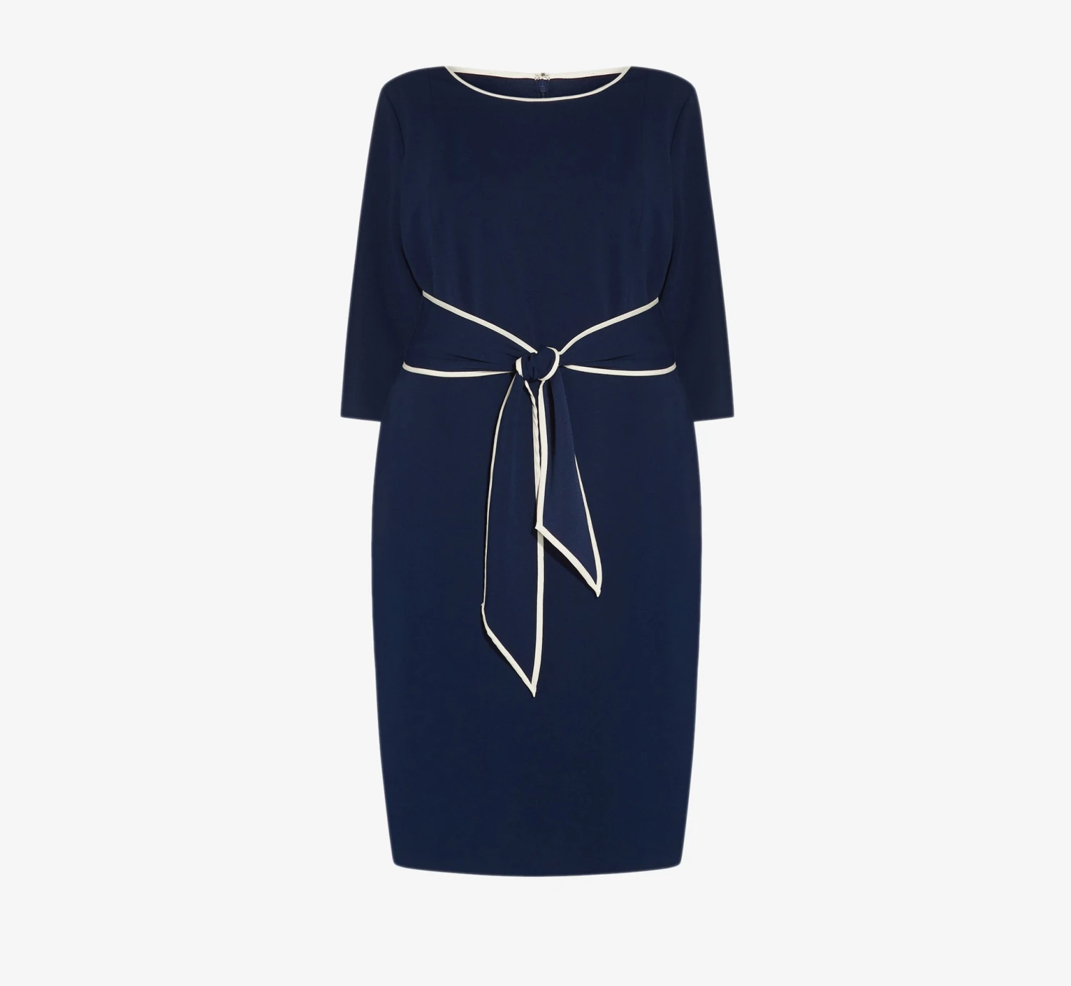 Adrianna Papell Plus Size Knit Crepe Tie Dress In Navy Sateen Ivory 10 Adrianna Papell Plus Size Knit Crepe Tie Dress In Navy Sateen Ivory - Image 8