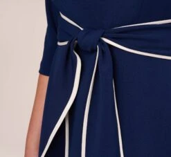 Adrianna Papell Plus Size Knit Crepe Tie Dress In Navy Sateen Ivory 12 Adrianna Papell Plus Size Knit Crepe Tie Dress In Navy Sateen Ivory -Adrianna Papell Shop AP1D104307 AK411 Plus Lifestyle