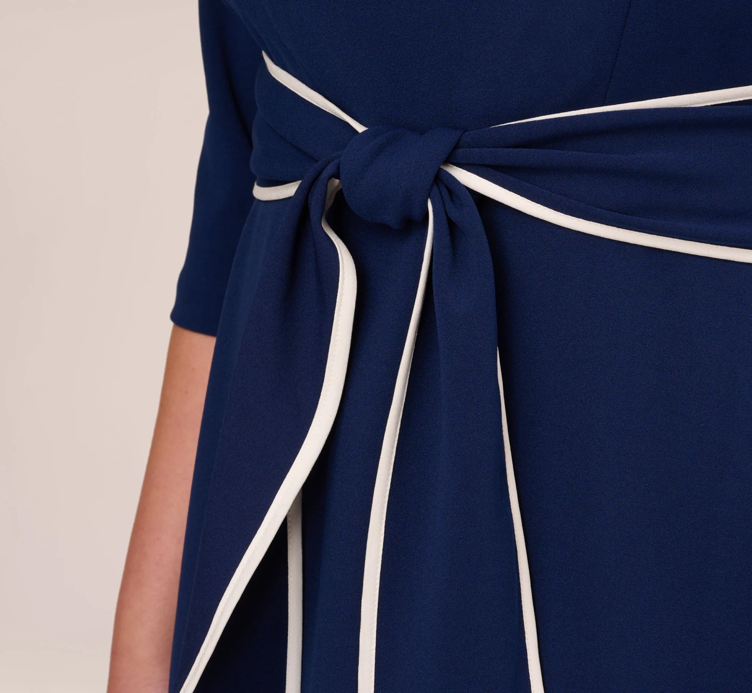 Adrianna Papell Plus Size Knit Crepe Tie Dress In Navy Sateen Ivory 5 Adrianna Papell Plus Size Knit Crepe Tie Dress In Navy Sateen Ivory - Image 3