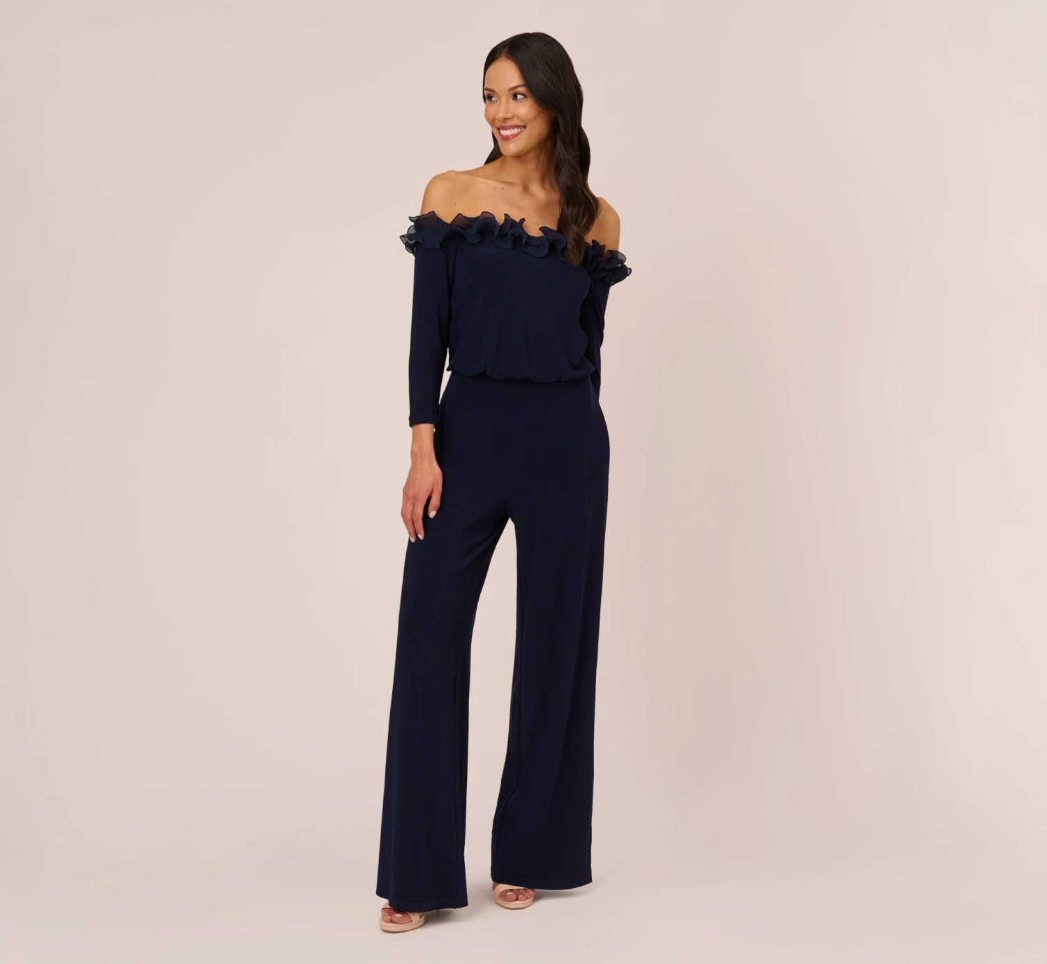 Adrianna Papell Signature Blouson Jumpsuit In Navy 3 Adrianna Papell Signature Blouson Jumpsuit In Navy