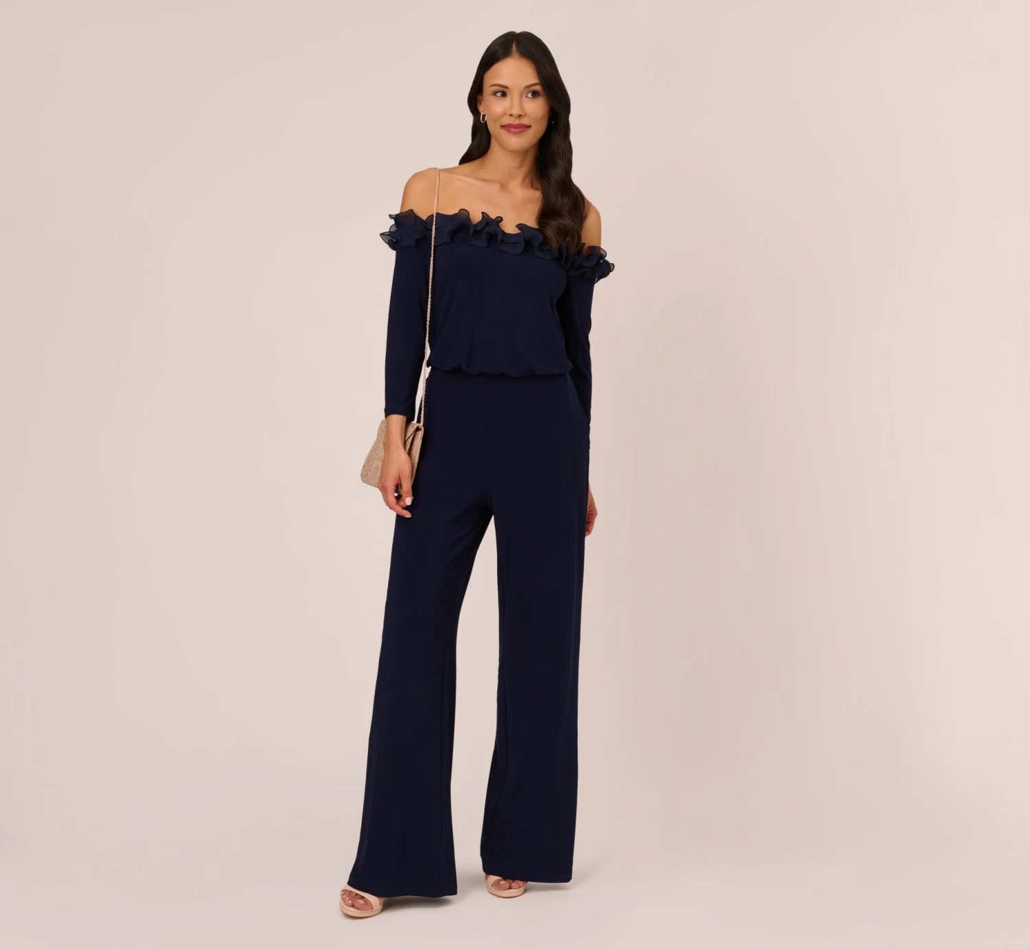Adrianna Papell Signature Blouson Jumpsuit In Navy 4 Adrianna Papell Signature Blouson Jumpsuit In Navy - Image 2
