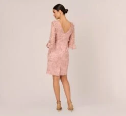Adrianna Papell Bell Sleeve Rose Embroidered Sheath Dress In Dusty Rose 13 Adrianna Papell Bell Sleeve Rose Embroidered Sheath Dress In Dusty Rose -Adrianna Papell Shop AP1D104437 AA543 Regular Back