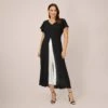 Adrianna Papell Plus Size Crepe Cropped Jumpsuit With Gauze Overlay In Black Ivory 1 Adrianna Papell Plus Size Crepe Cropped Jumpsuit With Gauze Overlay In Black Ivory -Adrianna Papell Shop AP1D104439 AA019 Plus Default
