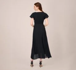 Adrianna Papell Crepe Cropped Jumpsuit With Gauze Overlay In Black Ivory -Adrianna Papell Shop AP1D104439 AA019 Regular Back