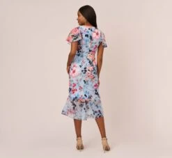 Adrianna Papell Floral Faux Wrap Dress In Blue Multi -Adrianna Papell Shop AP1D104503 AA461 Regular Back