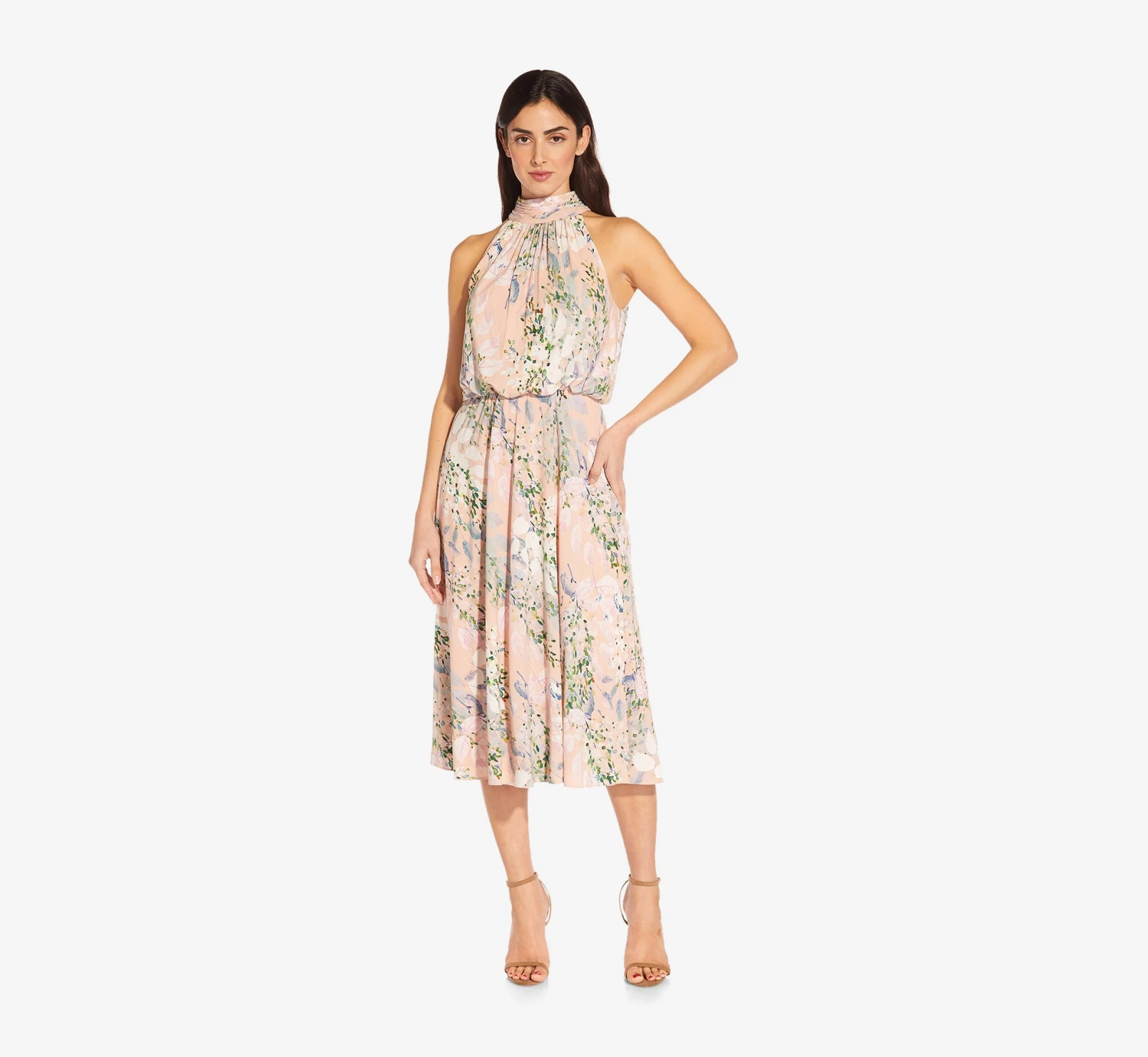 Adrianna Papell Floral Mock Neck Midi Dress In Blush Multi 5 Adrianna Papell Floral Mock Neck Midi Dress In Blush Multi - Image 3