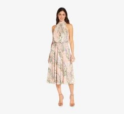 Adrianna Papell Floral Mock Neck Midi Dress In Blush Multi 11 Adrianna Papell Floral Mock Neck Midi Dress In Blush Multi -Adrianna Papell Shop AP1D104505 AM970 Regular Side