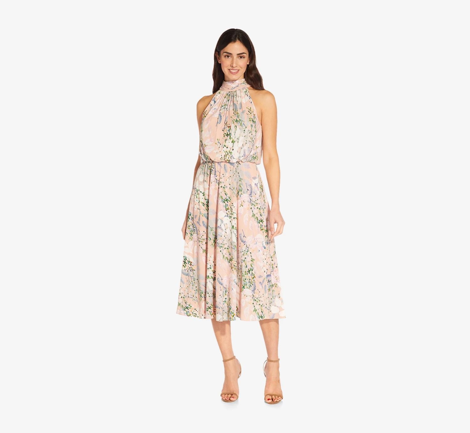 Adrianna Papell Floral Mock Neck Midi Dress In Blush Multi 6 Adrianna Papell Floral Mock Neck Midi Dress In Blush Multi - Image 4