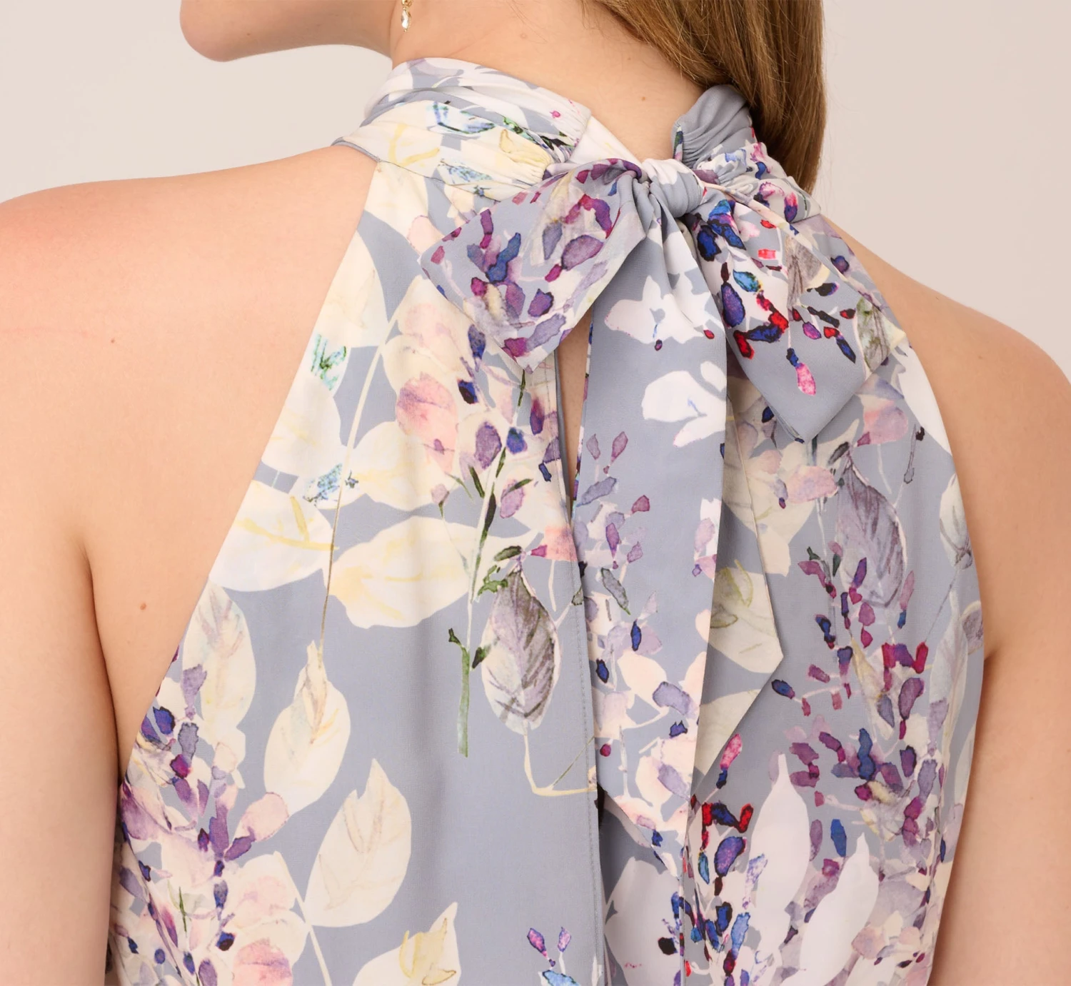 Adrianna Papell Floral Mock Neck Midi Dress In Dusty Blue Multi 7 Adrianna Papell Floral Mock Neck Midi Dress In Dusty Blue Multi - Image 5