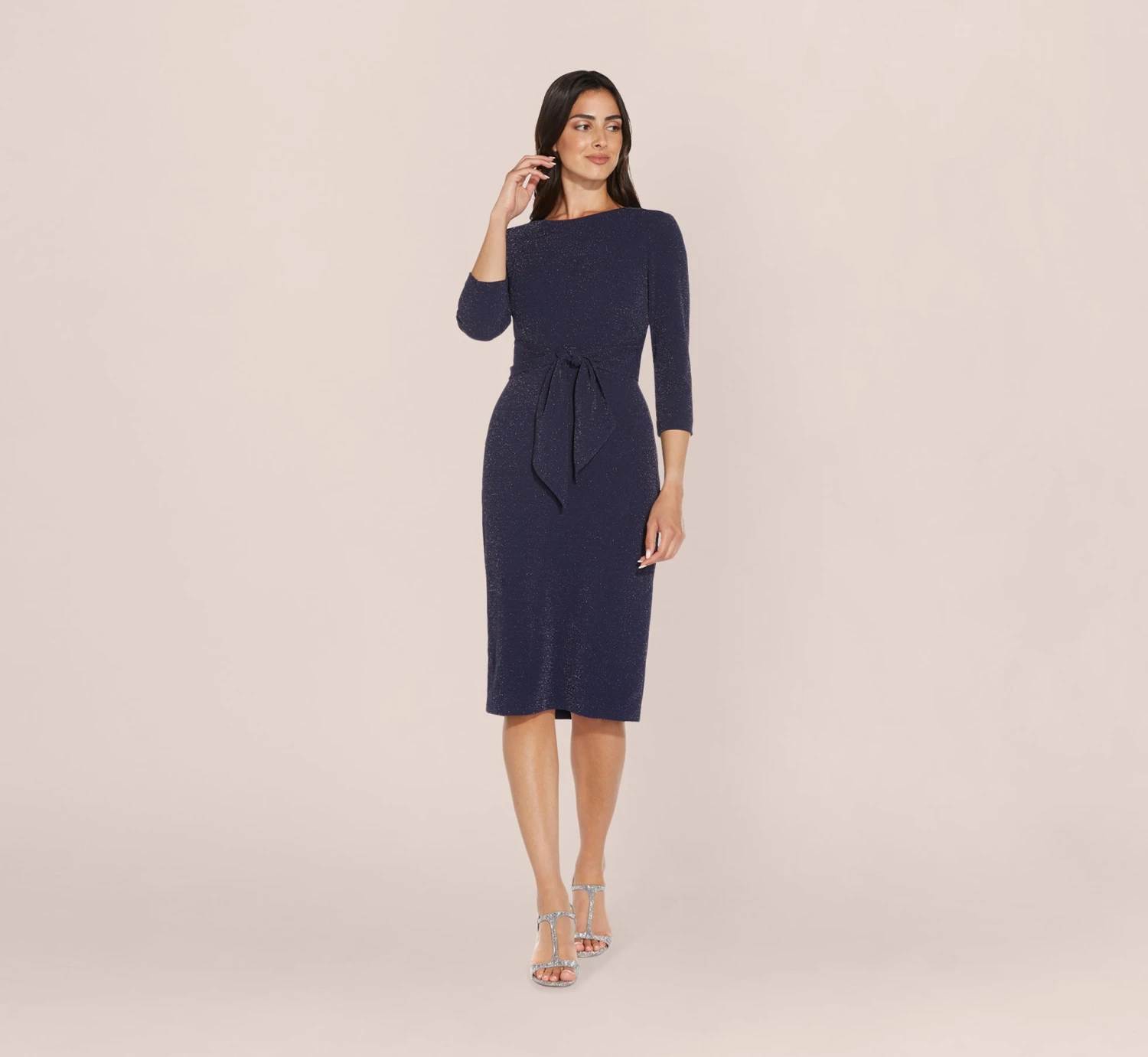 Adrianna Papell Metallic Knit Dress In Light Navy 4 Adrianna Papell Metallic Knit Dress In Light Navy - Image 2