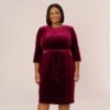 Adrianna Papell Plus Size Velvet Tie Front Midi Dress With Three Quarter Sleeves In Burgundy 2 Adrianna Papell Plus Size Velvet Tie Front Midi Dress With Three Quarter Sleeves In Burgundy -Adrianna Papell Shop AP1D104591 AC506 Plus Default