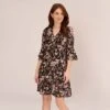 Adrianna Papell Floral-Print Fit-And-Flare Chiffon Short Dress In Black Multi -Adrianna Papell Shop AP1D104622 AA963 Regular Default