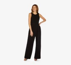 Adrianna Papell Wide-Leg Crepe Jumpsuit With Self-Bows In Black 8 Adrianna Papell Wide-Leg Crepe Jumpsuit With Self-Bows In Black -Adrianna Papell Shop AP1D104630 AA002 Regular Alternate