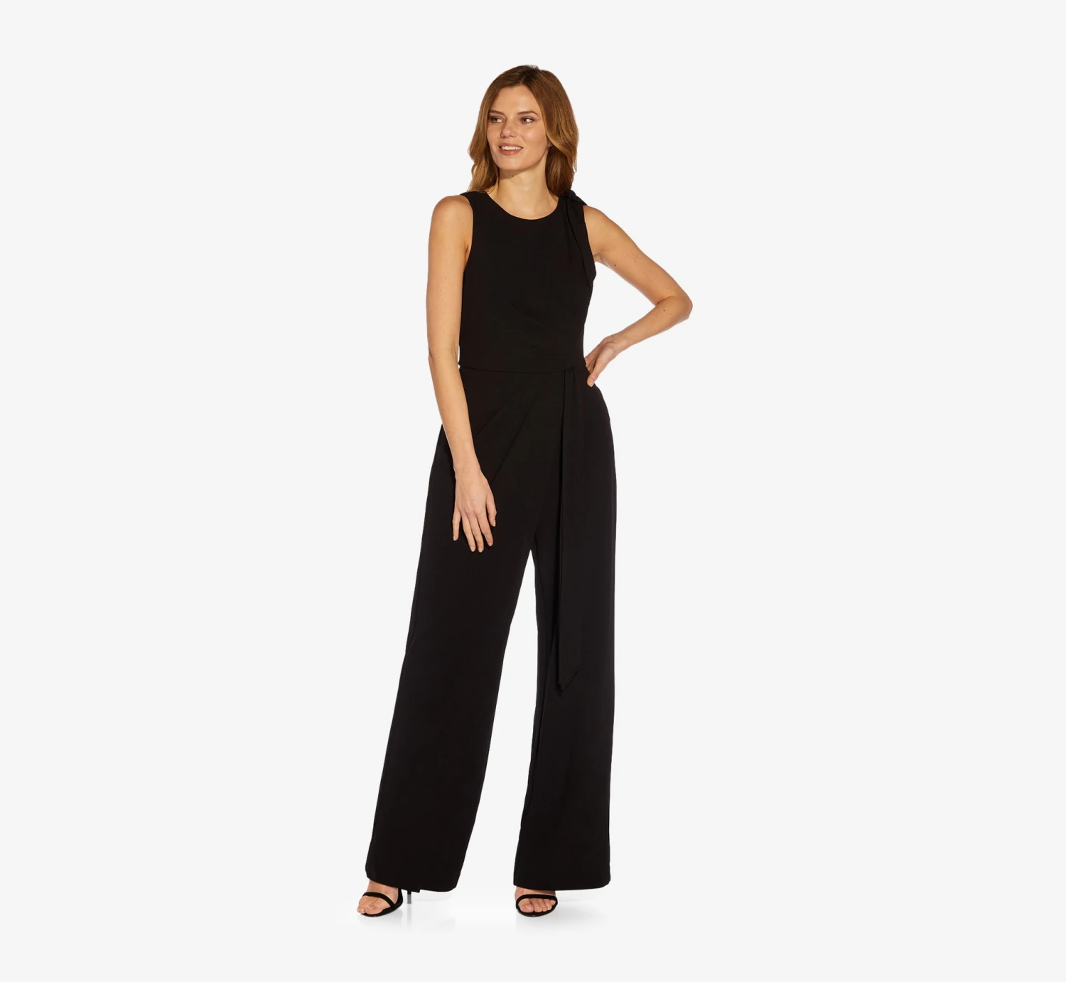 Adrianna Papell Wide-Leg Crepe Jumpsuit With Self-Bows In Black 5 Adrianna Papell Wide-Leg Crepe Jumpsuit With Self-Bows In Black - Image 3