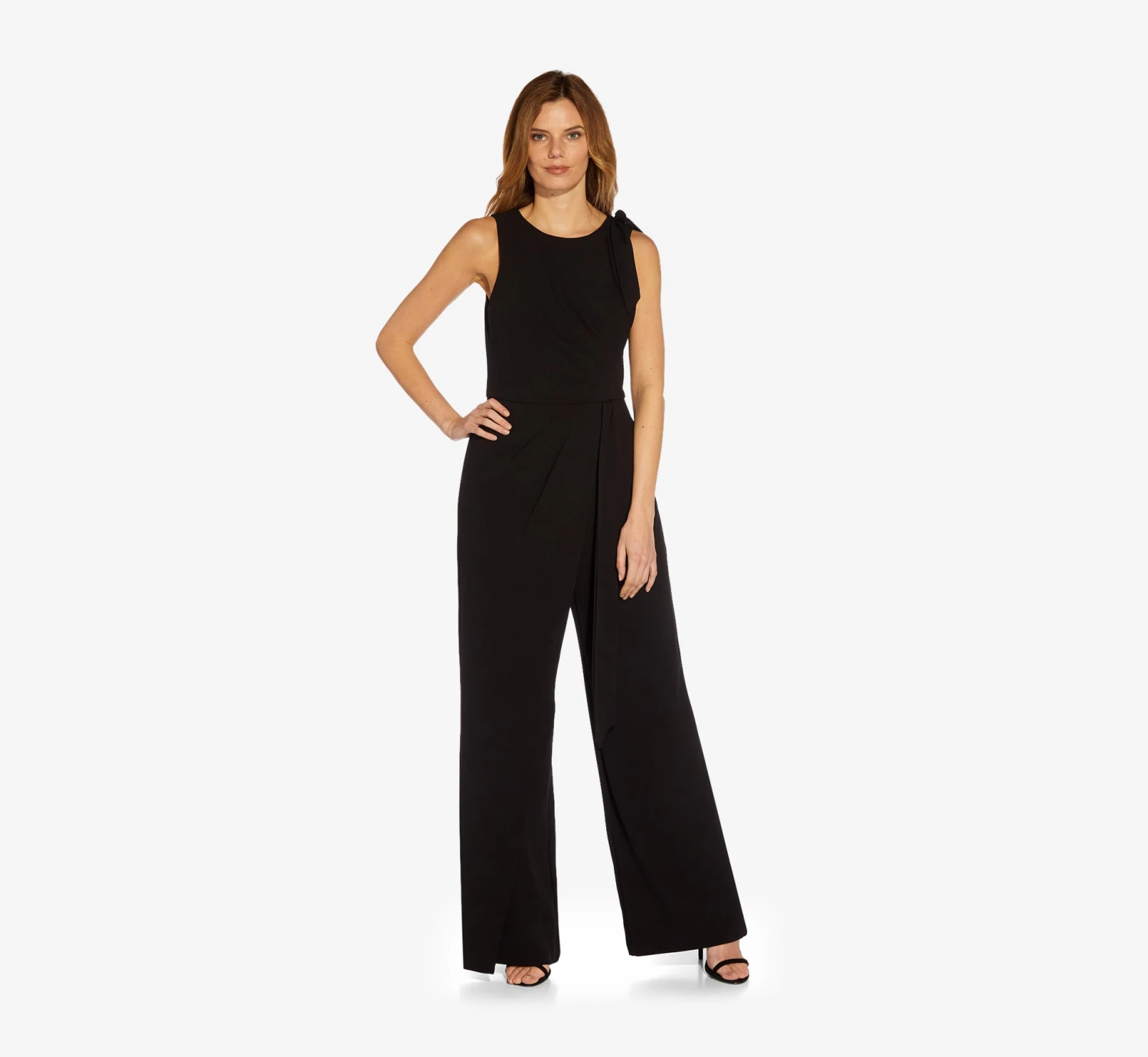 Adrianna Papell Wide-Leg Crepe Jumpsuit With Self-Bows In Black 3 Adrianna Papell Wide-Leg Crepe Jumpsuit With Self-Bows In Black