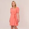 Adrianna Papell Plus Size Crepe Tie-Front A-Line Short Wrap Dress In Peach Blossom -Adrianna Papell Shop AP1D104632 AC956 Plus Default