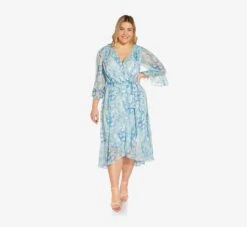 Adrianna Papell Plus Size Floral-Printed Chiffon Short Dress In Blue Multi 11 Adrianna Papell Plus Size Floral-Printed Chiffon Short Dress In Blue Multi -Adrianna Papell Shop AP1D104650 AA461 Plus Alternate