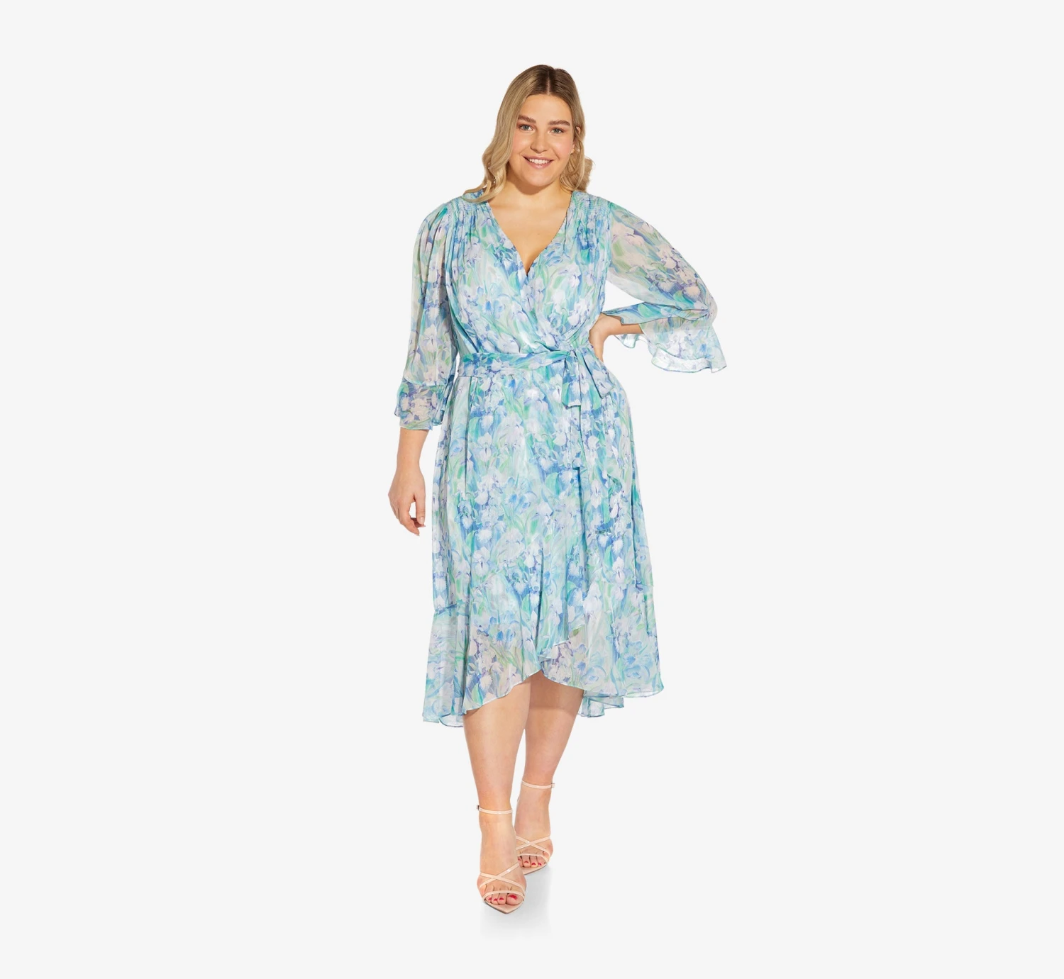 Adrianna Papell Plus Size Floral-Printed Chiffon Short Dress In Blue Multi 5 Adrianna Papell Plus Size Floral-Printed Chiffon Short Dress In Blue Multi - Image 3