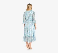 Adrianna Papell Plus Size Floral-Printed Chiffon Short Dress In Blue Multi 10 Adrianna Papell Plus Size Floral-Printed Chiffon Short Dress In Blue Multi -Adrianna Papell Shop AP1D104650 AA461 Plus Back