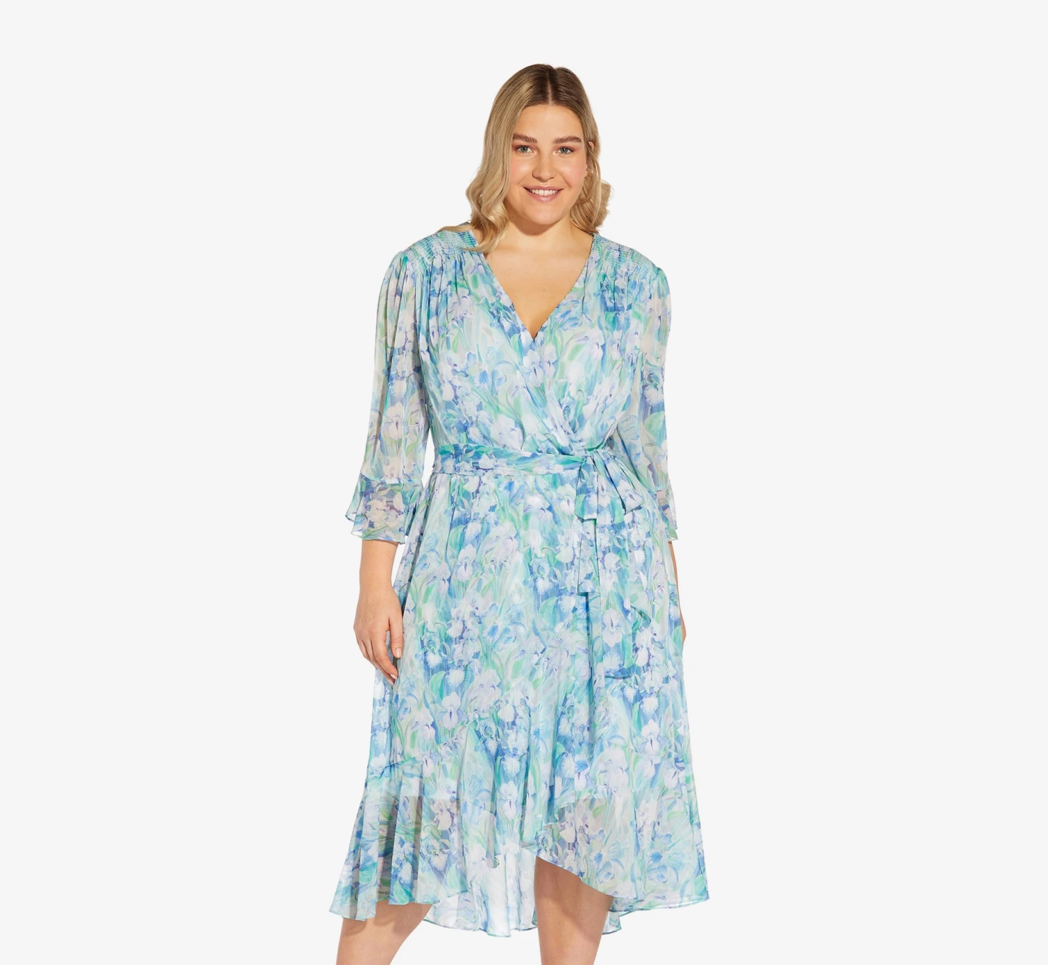 Adrianna Papell Plus Size Floral-Printed Chiffon Short Dress In Blue Multi 3 Adrianna Papell Plus Size Floral-Printed Chiffon Short Dress In Blue Multi