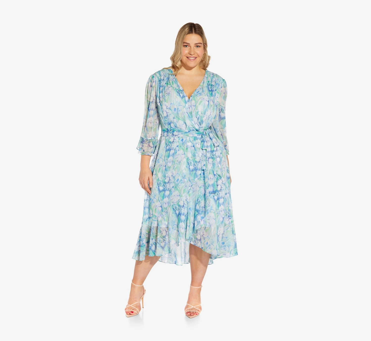 Adrianna Papell Plus Size Floral-Printed Chiffon Short Dress In Blue Multi 6 Adrianna Papell Plus Size Floral-Printed Chiffon Short Dress In Blue Multi - Image 4