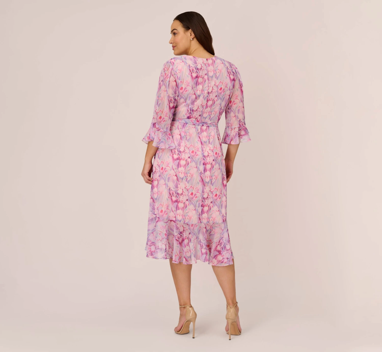 Adrianna Papell Plus Size Floral-Printed Chiffon Short Dress In Pink Multi 6 Adrianna Papell Plus Size Floral-Printed Chiffon Short Dress In Pink Multi - Image 4
