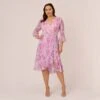 Adrianna Papell Plus Size Floral-Printed Chiffon Short Dress In Pink Multi -Adrianna Papell Shop AP1D104650 AE970 Plus Default