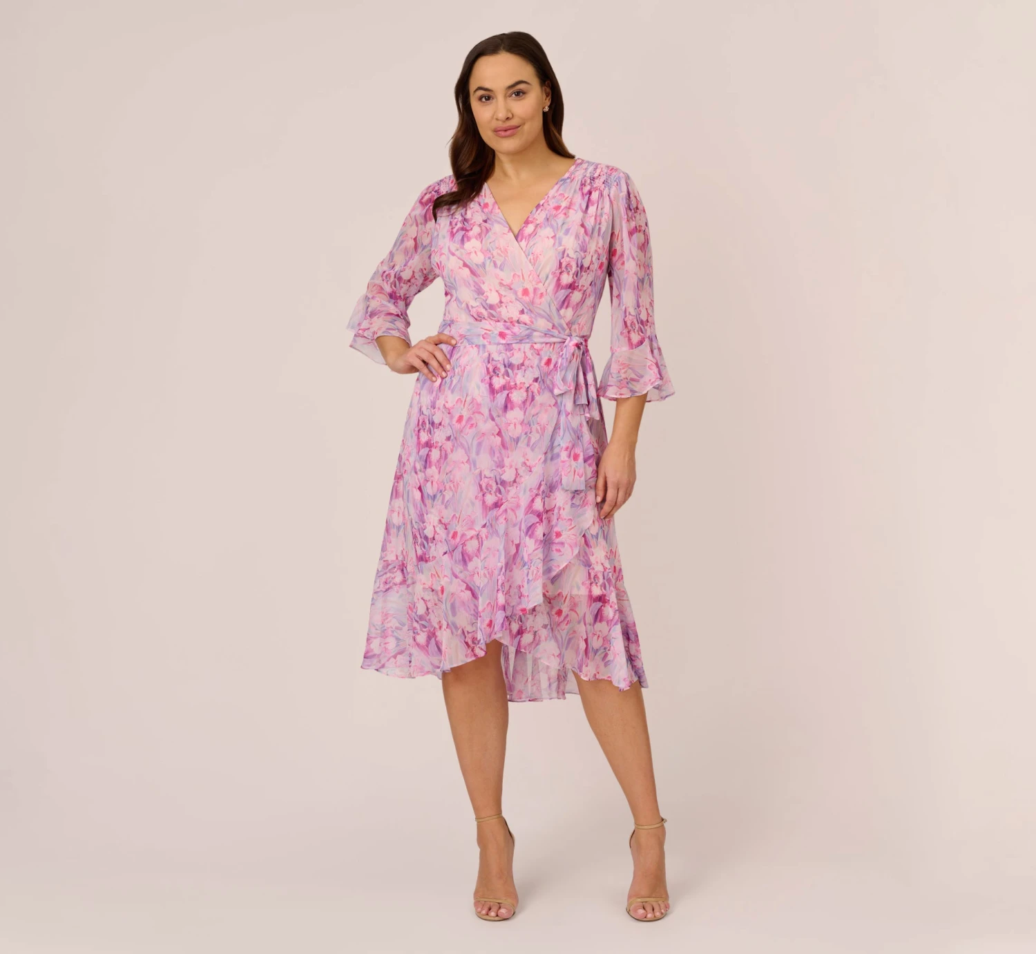 Adrianna Papell Plus Size Floral-Printed Chiffon Short Dress In Pink Multi 3 Adrianna Papell Plus Size Floral-Printed Chiffon Short Dress In Pink Multi