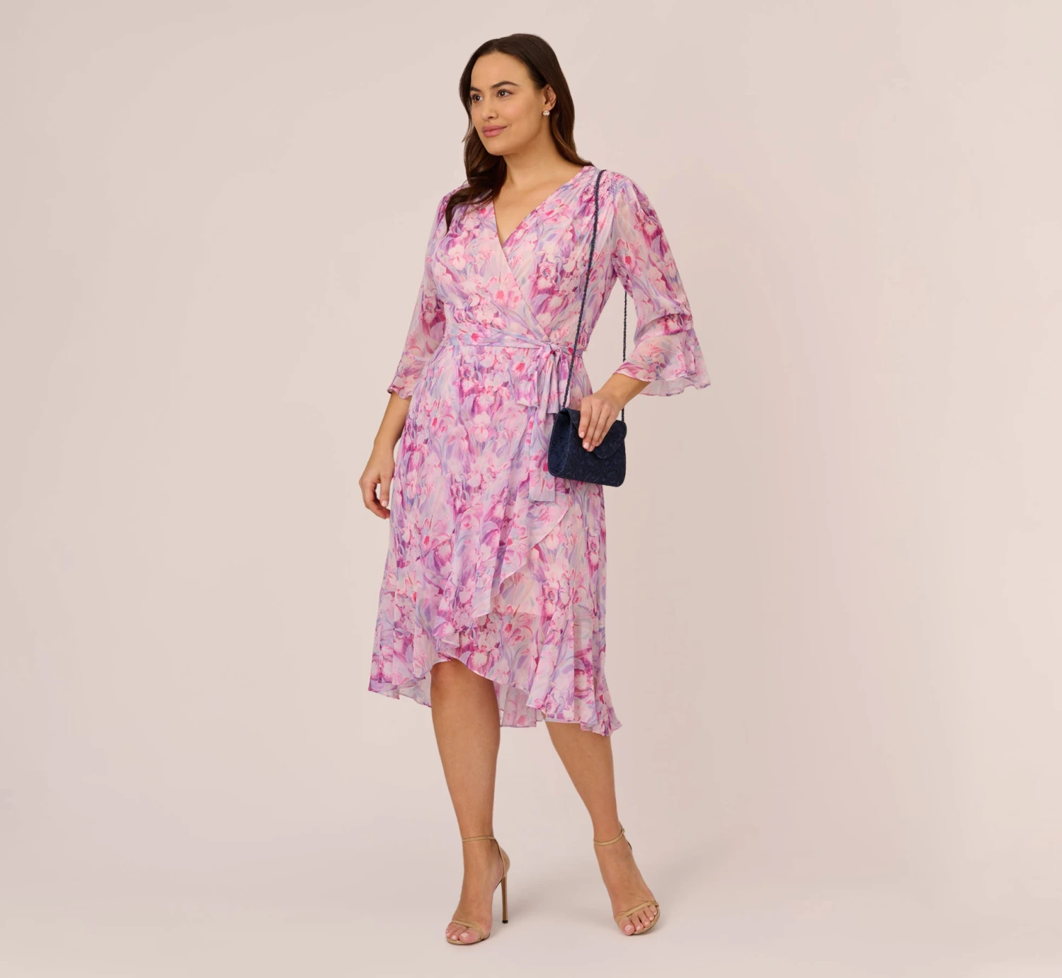 Adrianna Papell Plus Size Floral-Printed Chiffon Short Dress In Pink Multi 4 Adrianna Papell Plus Size Floral-Printed Chiffon Short Dress In Pink Multi - Image 2