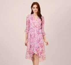 Adrianna Papell Floral-Printed Chiffon Short Dress In Pink Multi